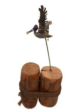 MCM Beach Decor Seagull Dock Pilings Metal Art Sculpture Statue 11.5x5x3”